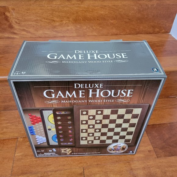 Deluxe Game House Mahogany Wood Style Craftsman Collection 10 Game Boards NEW - Picture 6 of 11